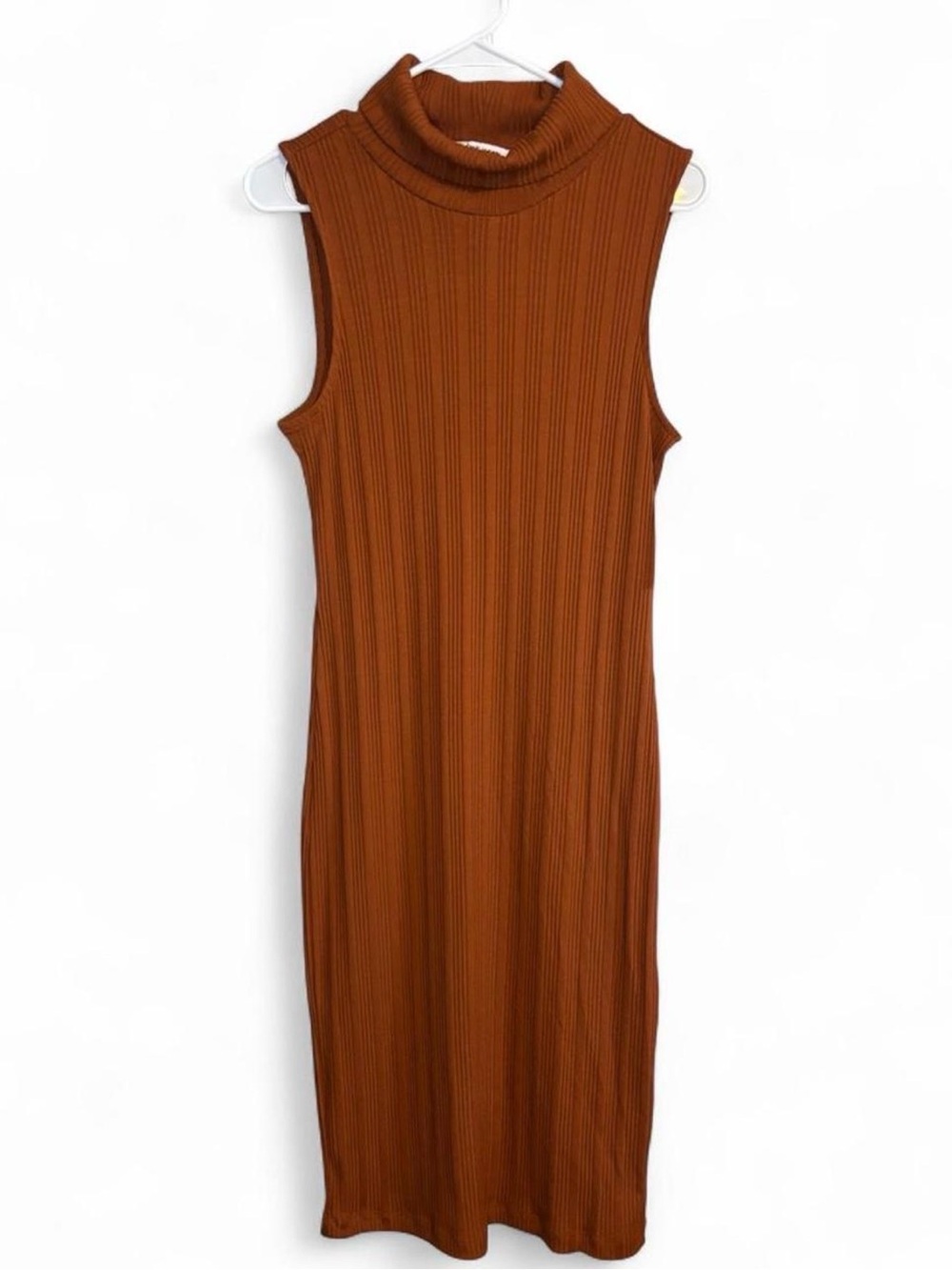 Nine West sleeveless Ribbed Turtleneck Midi Dress - Rust
